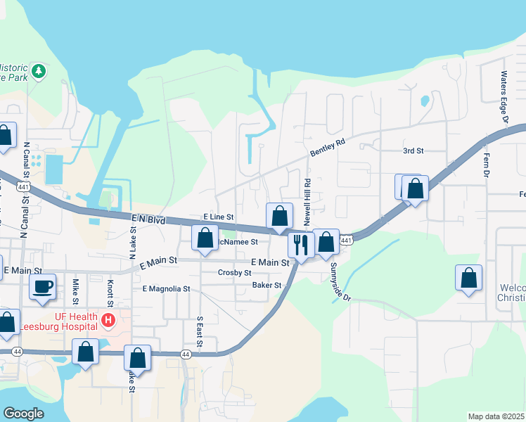 map of restaurants, bars, coffee shops, grocery stores, and more near 1185 Bentley Road in Leesburg