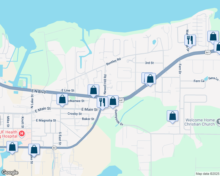 map of restaurants, bars, coffee shops, grocery stores, and more near 1416 North Boulevard East in Leesburg