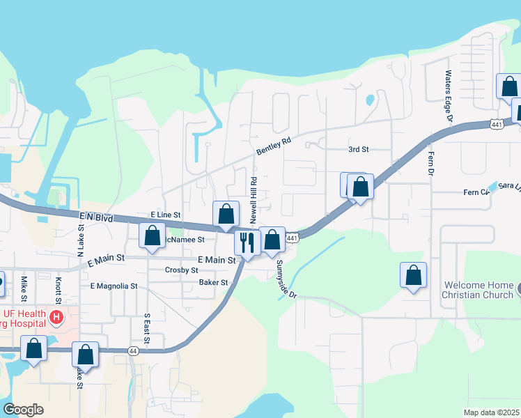 map of restaurants, bars, coffee shops, grocery stores, and more near 303 Newell Hill Road in Leesburg