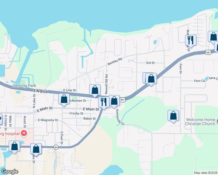 map of restaurants, bars, coffee shops, grocery stores, and more near 437 Newell Hill Road in Leesburg
