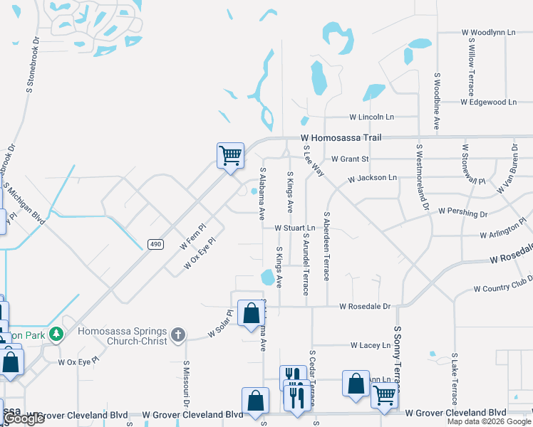 map of restaurants, bars, coffee shops, grocery stores, and more near 7595 West Narcissus Lane in Homosassa