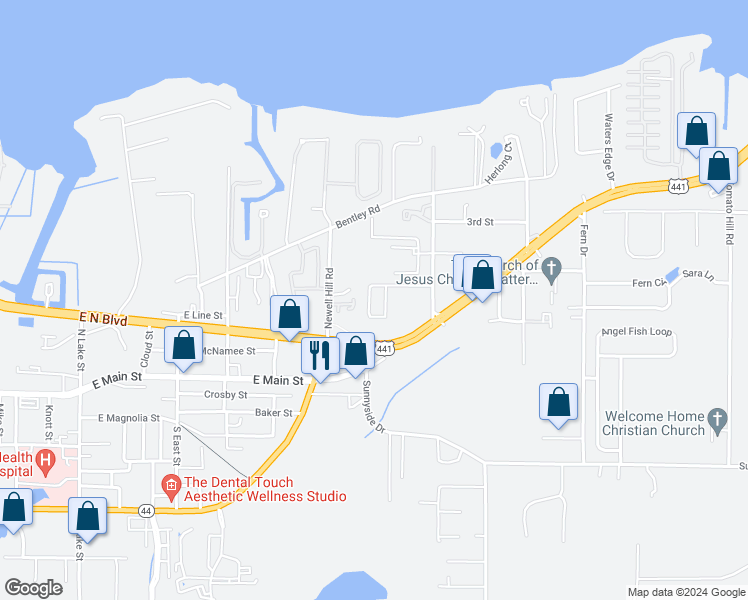 map of restaurants, bars, coffee shops, grocery stores, and more near 208 Fernwood Street in Leesburg