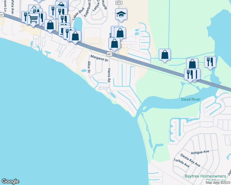 map of restaurants, bars, coffee shops, grocery stores, and more near 31928 Harris Road in Tavares