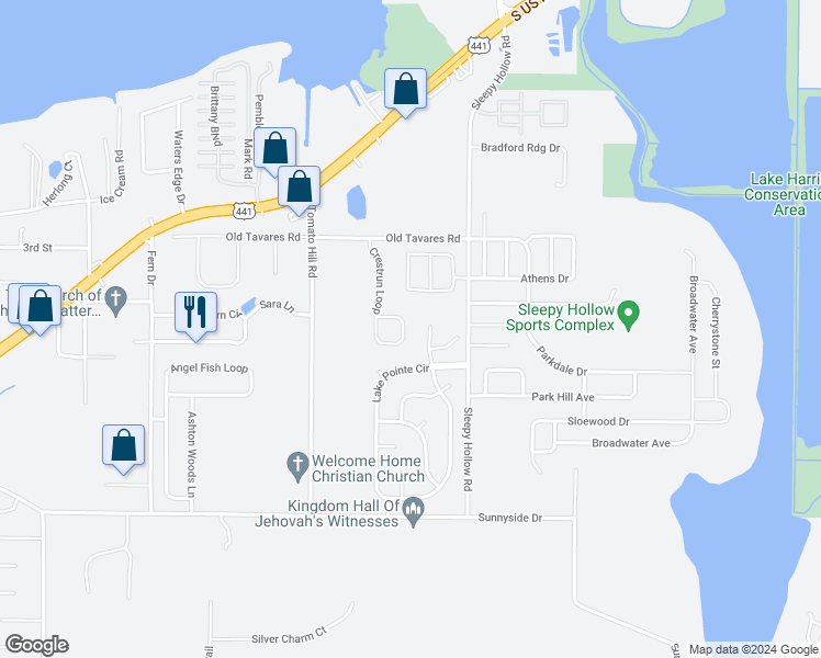 map of restaurants, bars, coffee shops, grocery stores, and more near 409 Crestrun Loop in Leesburg