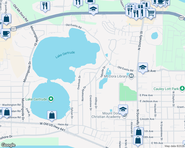 map of restaurants, bars, coffee shops, grocery stores, and more near 812 Northside Drive in Mount Dora