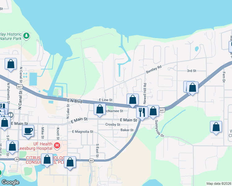 map of restaurants, bars, coffee shops, grocery stores, and more near 1103 Bentley Road in Leesburg