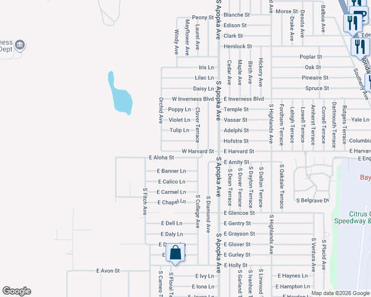 map of restaurants, bars, coffee shops, grocery stores, and more near 311 Red Rose Lane in Inverness
