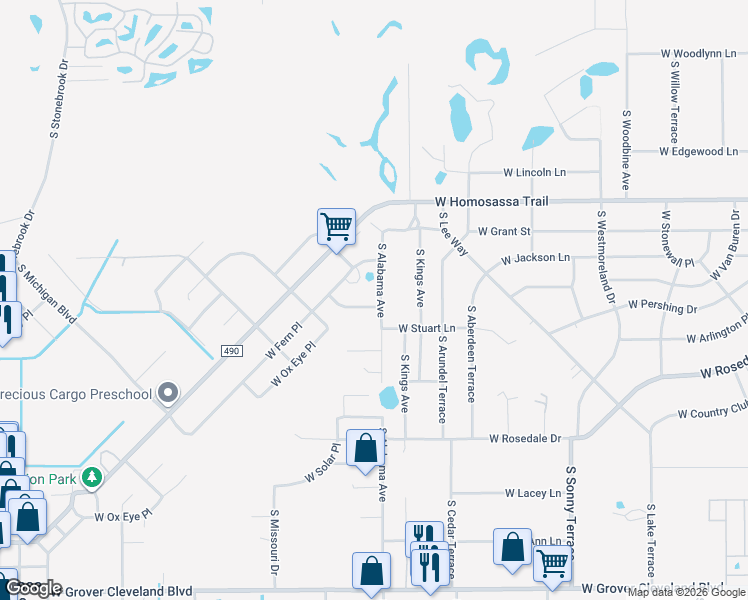 map of restaurants, bars, coffee shops, grocery stores, and more near 7595 West Narcissus Lane in Homosassa