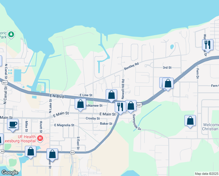 map of restaurants, bars, coffee shops, grocery stores, and more near 1175 Bentley Road in Leesburg