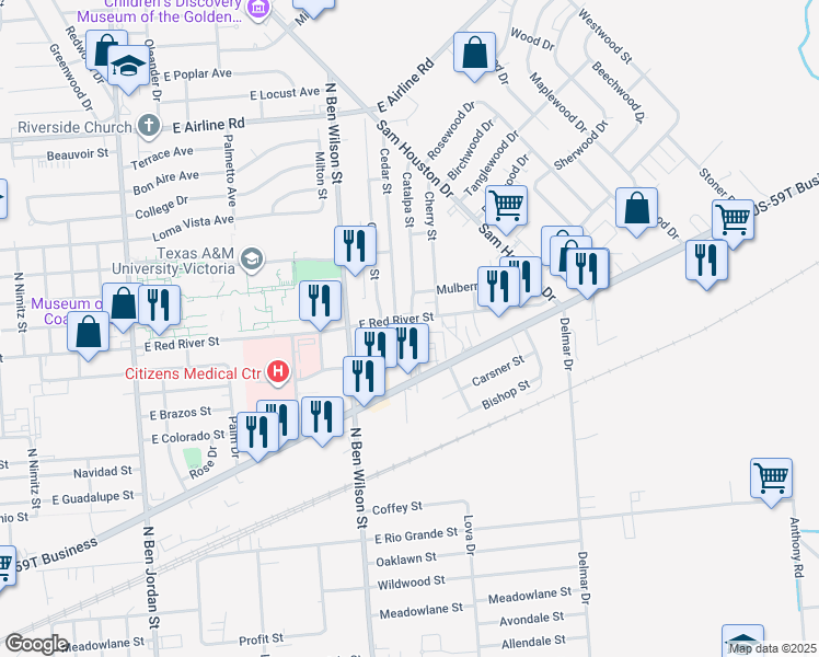 map of restaurants, bars, coffee shops, grocery stores, and more near 13 Del Papa Street in Victoria