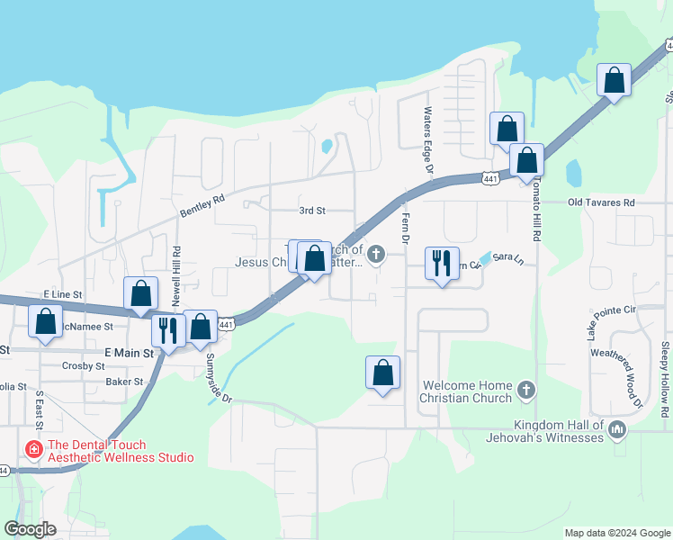 map of restaurants, bars, coffee shops, grocery stores, and more near 312 Michigan Avenue in Leesburg