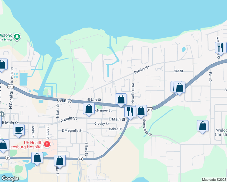 map of restaurants, bars, coffee shops, grocery stores, and more near 1179 Bentley Road in Leesburg