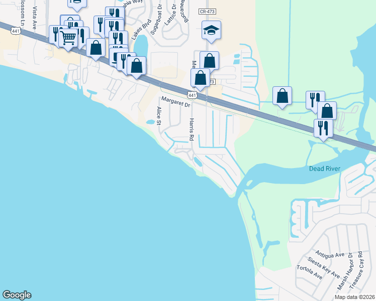 map of restaurants, bars, coffee shops, grocery stores, and more near 31945 Elizabeth Lane in Tavares