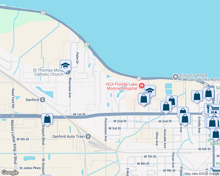 map of restaurants, bars, coffee shops, grocery stores, and more near 817 Willner Circle in Sanford