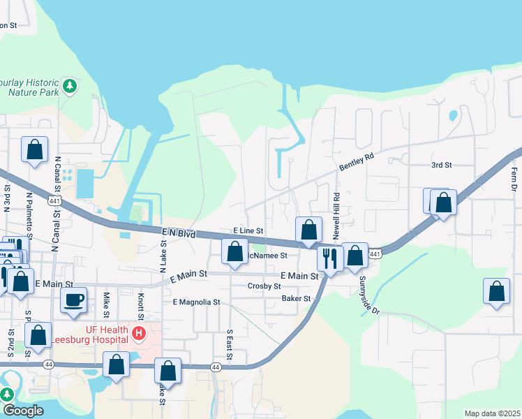 map of restaurants, bars, coffee shops, grocery stores, and more near 425 Mills Street in Leesburg