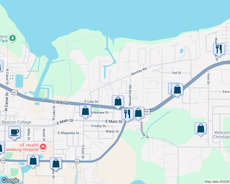 map of restaurants, bars, coffee shops, grocery stores, and more near 1195 Bentley Road in Leesburg