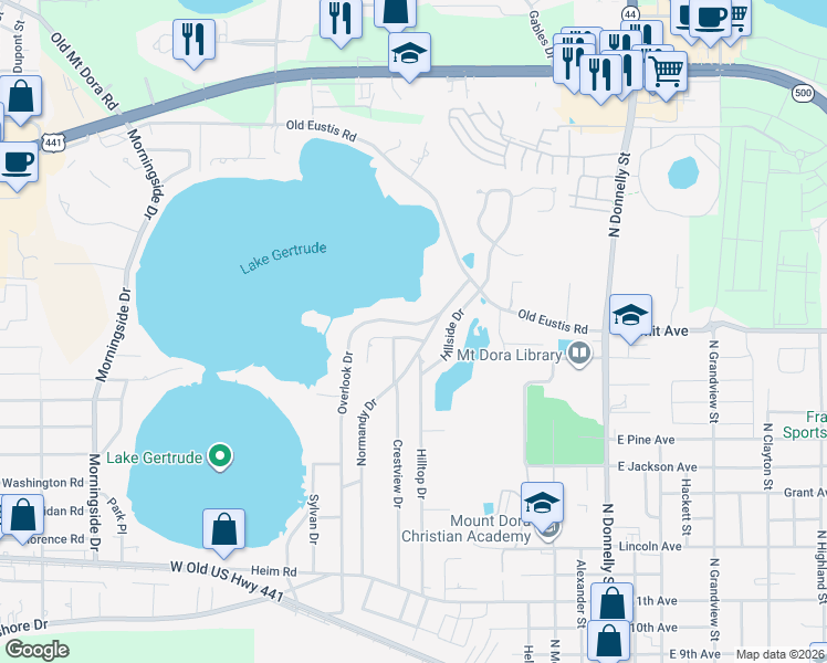 map of restaurants, bars, coffee shops, grocery stores, and more near 809 Northside Drive in Mount Dora