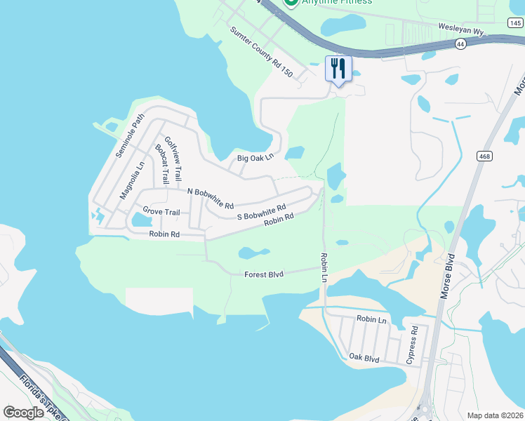 map of restaurants, bars, coffee shops, grocery stores, and more near 27 South Bobwhite Road in Wildwood
