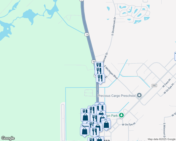 map of restaurants, bars, coffee shops, grocery stores, and more near 8778 South Jump Court in Homosassa