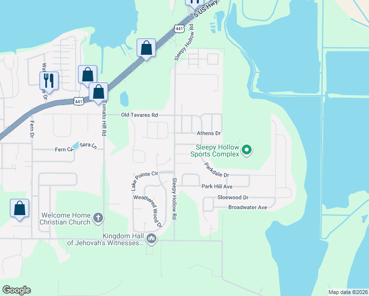 map of restaurants, bars, coffee shops, grocery stores, and more near 2604 Icabod Court in Leesburg