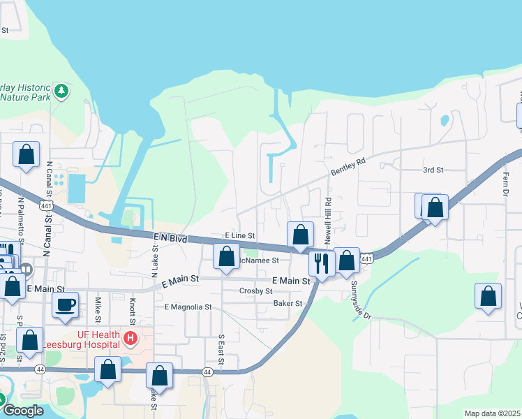 map of restaurants, bars, coffee shops, grocery stores, and more near 425 Mills Street in Leesburg