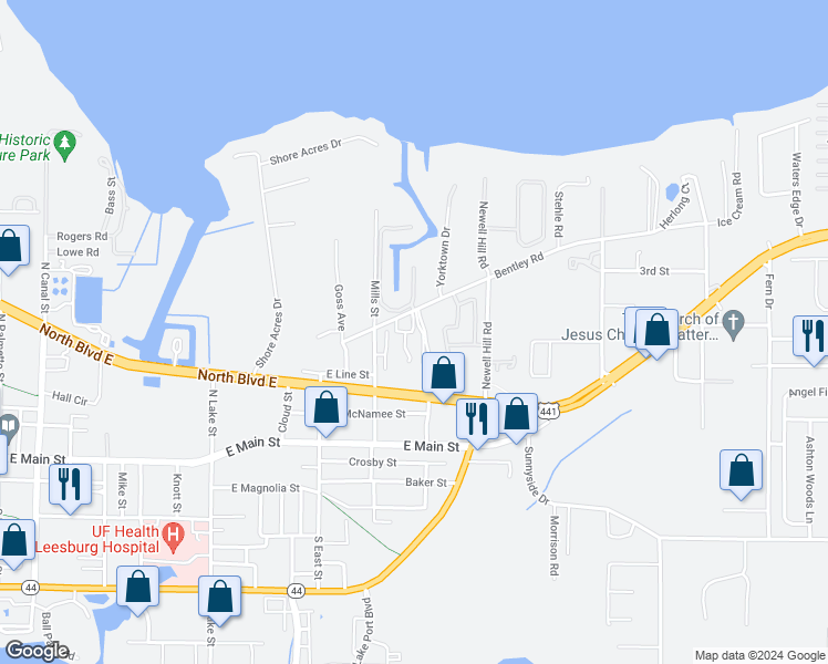 map of restaurants, bars, coffee shops, grocery stores, and more near 1179 Bentley Road in Leesburg