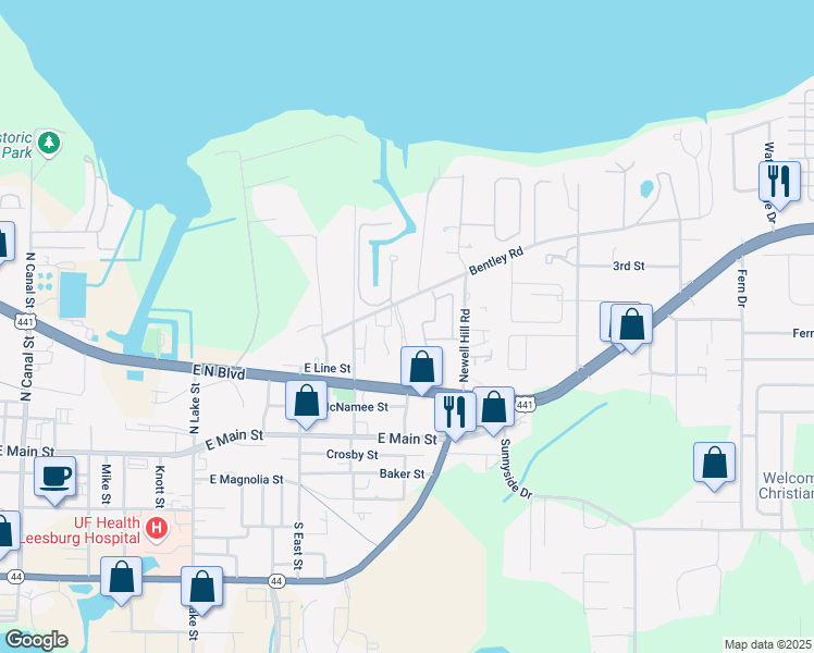 map of restaurants, bars, coffee shops, grocery stores, and more near 1197 Bentley Road in Leesburg