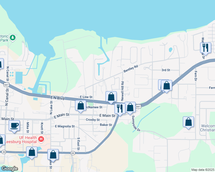 map of restaurants, bars, coffee shops, grocery stores, and more near 1175 Bentley Road in Leesburg
