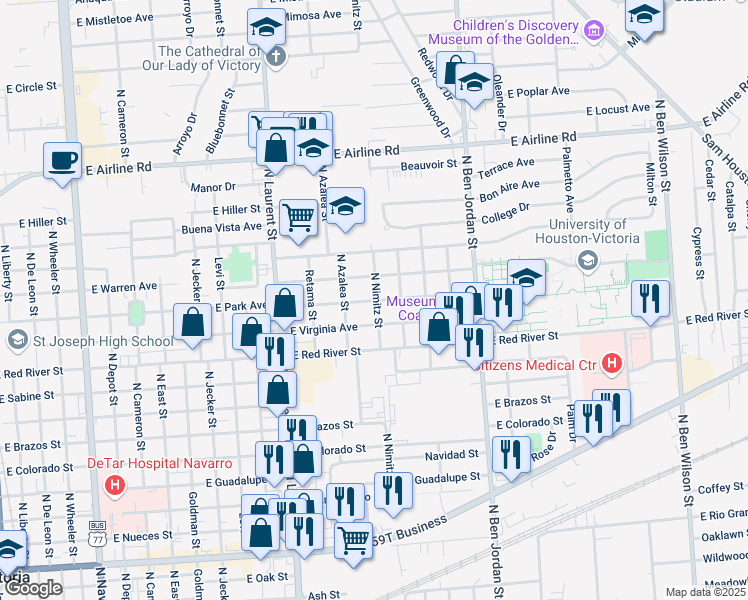map of restaurants, bars, coffee shops, grocery stores, and more near 1682 Park Avenue in Victoria