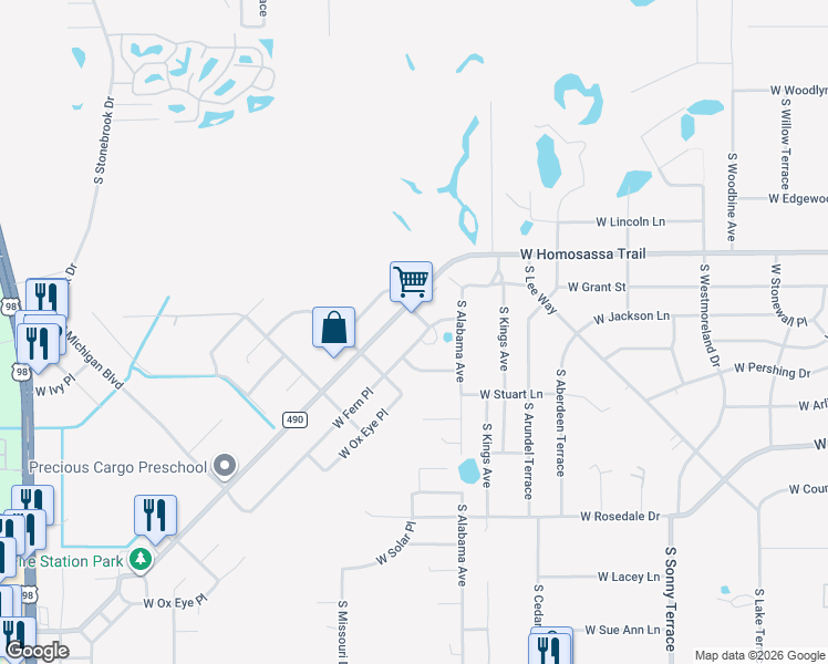 map of restaurants, bars, coffee shops, grocery stores, and more near 7690 W Fern Pl in Homosassa