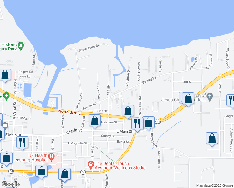 map of restaurants, bars, coffee shops, grocery stores, and more near 1178 Bentley Road in Leesburg