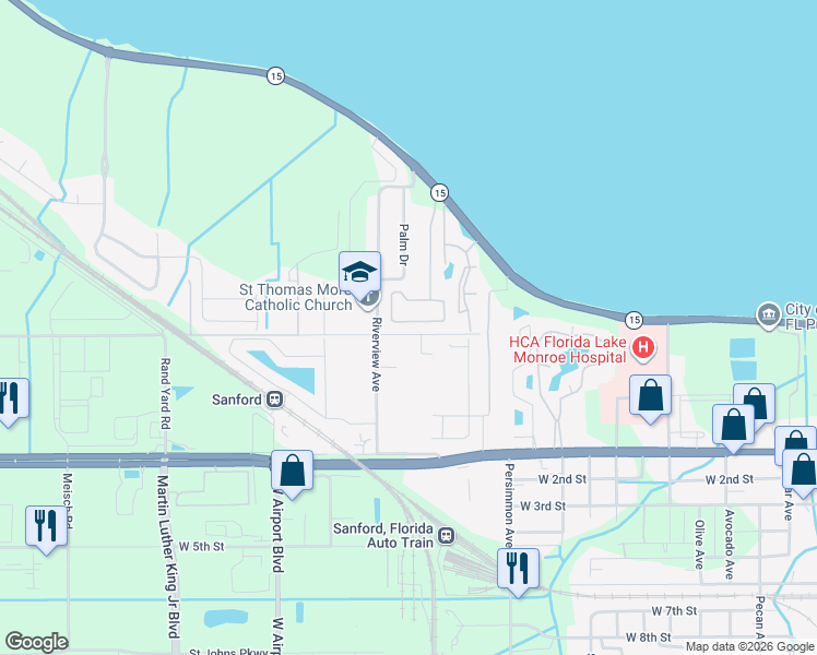 map of restaurants, bars, coffee shops, grocery stores, and more near 226 Venetian Bay Circle in Sanford