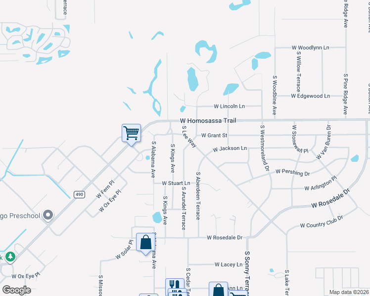 map of restaurants, bars, coffee shops, grocery stores, and more near 7425 West High Place in Homosassa