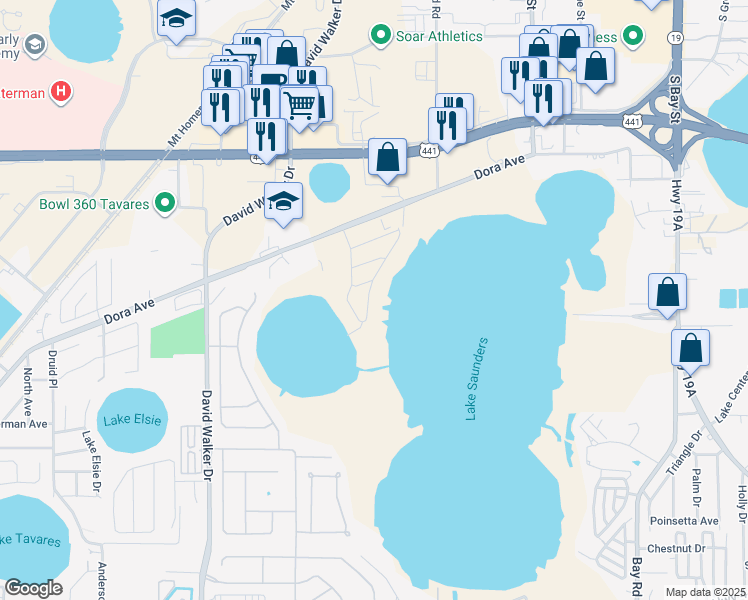 map of restaurants, bars, coffee shops, grocery stores, and more near 1702 Lake Villa Drive in Tavares