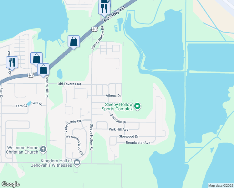 map of restaurants, bars, coffee shops, grocery stores, and more near 224 Goldie Street in Leesburg