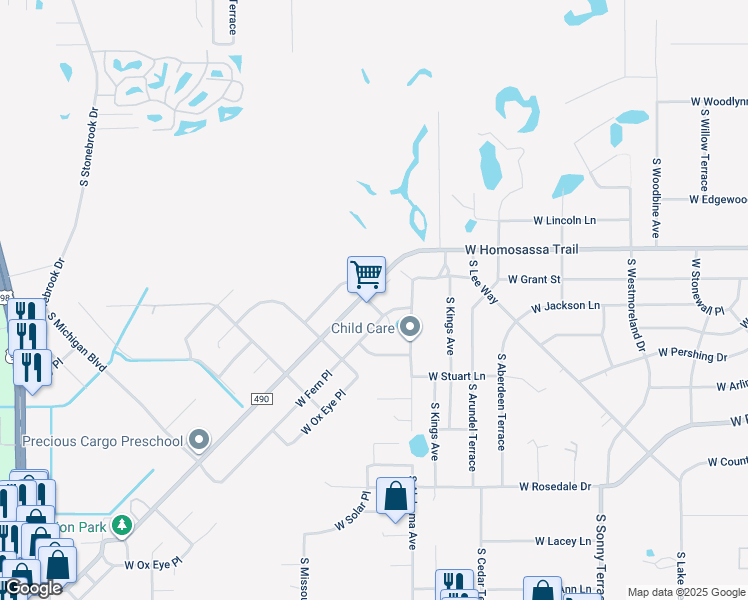 map of restaurants, bars, coffee shops, grocery stores, and more near 3137 South Lantana Way in Homosassa Springs