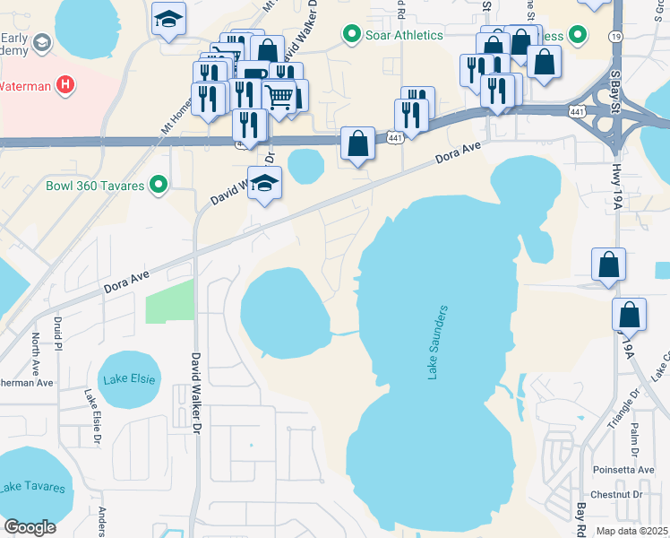 map of restaurants, bars, coffee shops, grocery stores, and more near 1702 Lake Villa Drive in Tavares