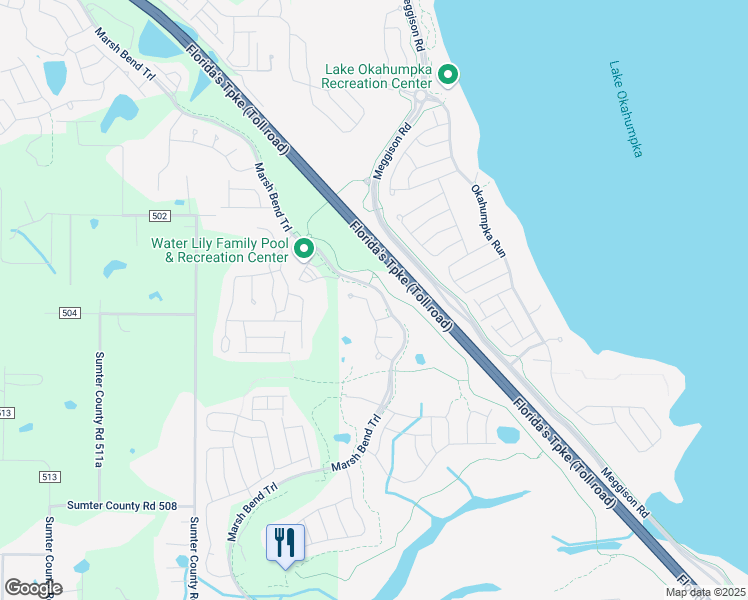 map of restaurants, bars, coffee shops, grocery stores, and more near 4811 Corder Run in The Villages