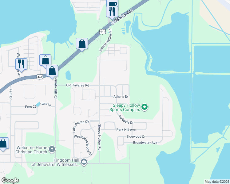 map of restaurants, bars, coffee shops, grocery stores, and more near 2713 Savannah Drive in Leesburg