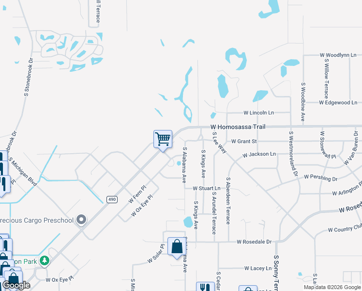 map of restaurants, bars, coffee shops, grocery stores, and more near 3132 South Alabama Avenue in Homosassa