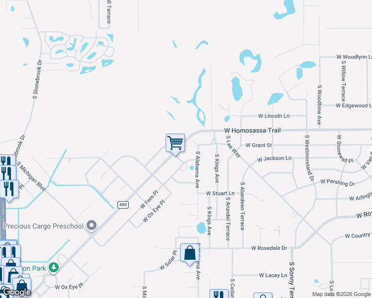 map of restaurants, bars, coffee shops, grocery stores, and more near 3132 South Alabama Avenue in Homosassa