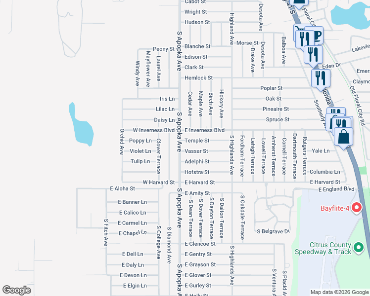 map of restaurants, bars, coffee shops, grocery stores, and more near 119 Vassar Street in Inverness