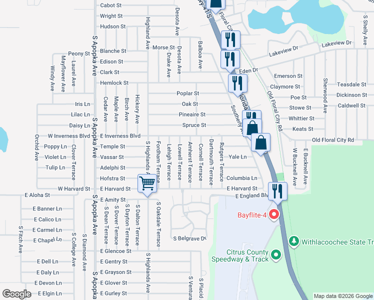 map of restaurants, bars, coffee shops, grocery stores, and more near 1029 Lowell Terrace in Inverness