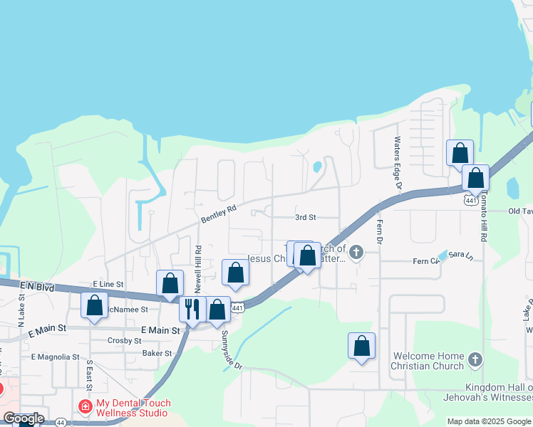 map of restaurants, bars, coffee shops, grocery stores, and more near 316 North Lake Avenue in Leesburg