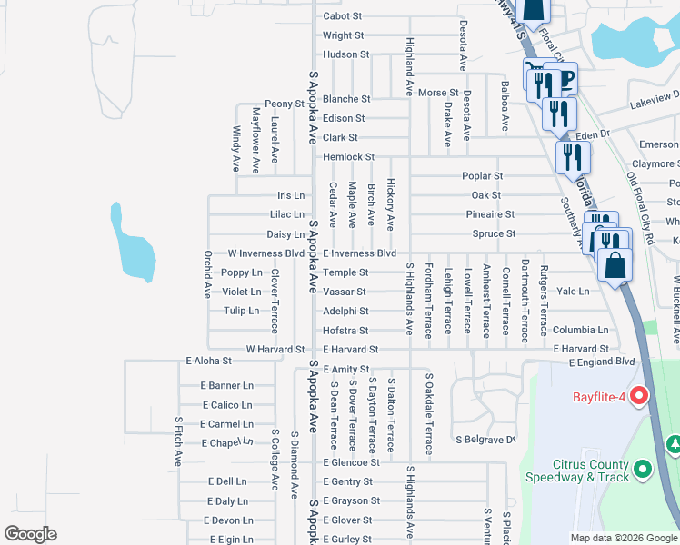map of restaurants, bars, coffee shops, grocery stores, and more near 120 Temple Street in Inverness