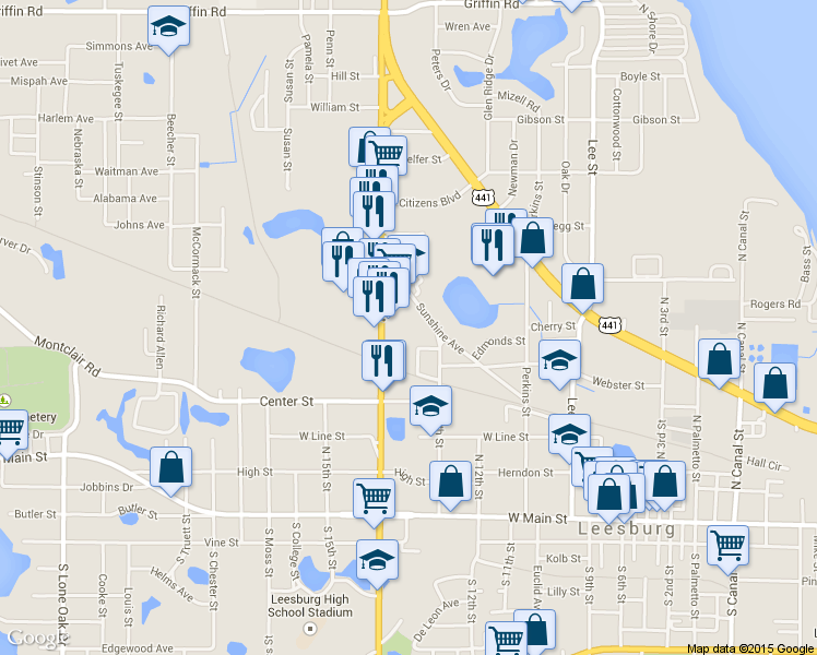 map of restaurants, bars, coffee shops, grocery stores, and more near 10 Cauthen Circle in Leesburg
