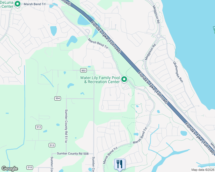 map of restaurants, bars, coffee shops, grocery stores, and more near 4279 County Road 507 in Wildwood