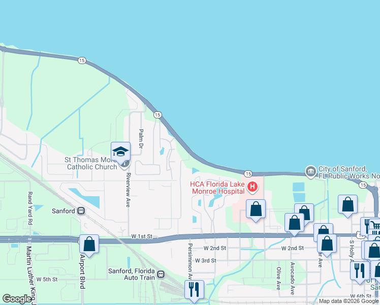map of restaurants, bars, coffee shops, grocery stores, and more near 800 Marbella Lane in Sanford