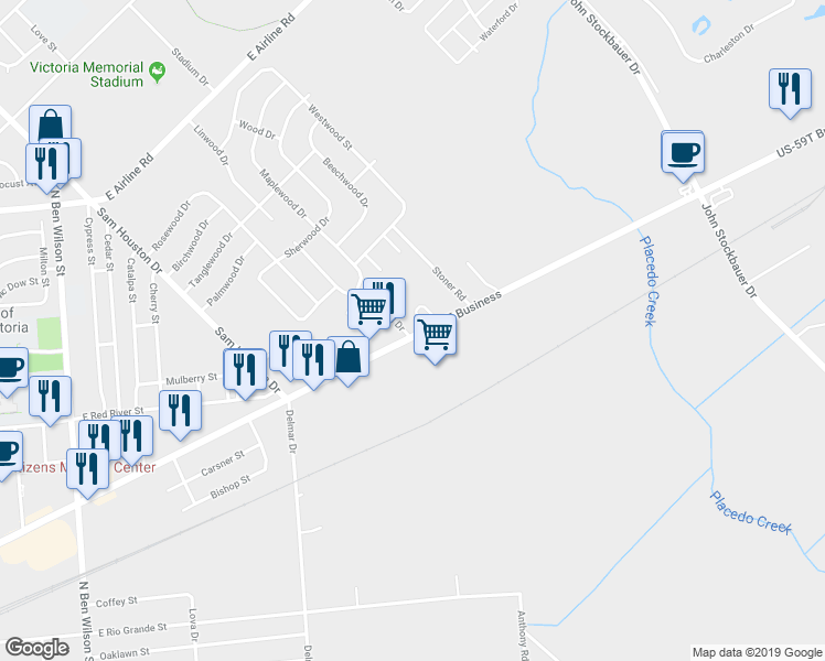 map of restaurants, bars, coffee shops, grocery stores, and more near 112 Teakwood Drive in Victoria