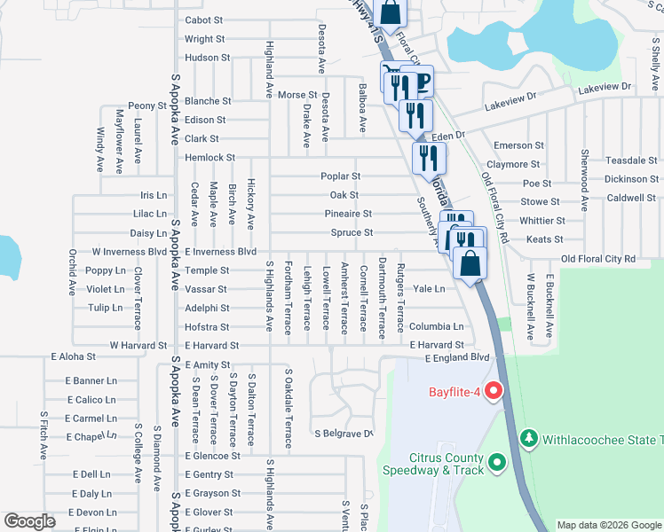 map of restaurants, bars, coffee shops, grocery stores, and more near 1029 Lowell Terrace in Inverness